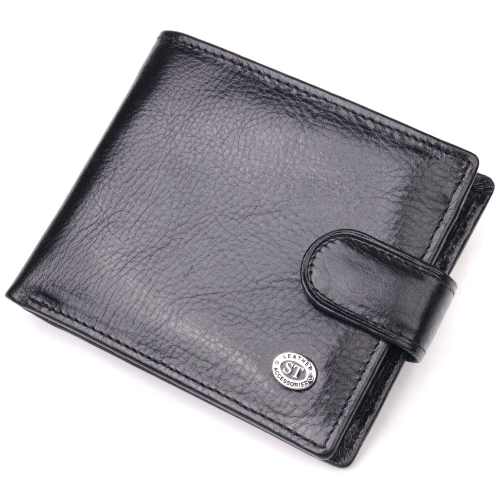 Чоловічий гаманець з натуральної гладкої шкіри у два додавання ST Leather 19409 Чорний від компанії Shock km ua - фото 1