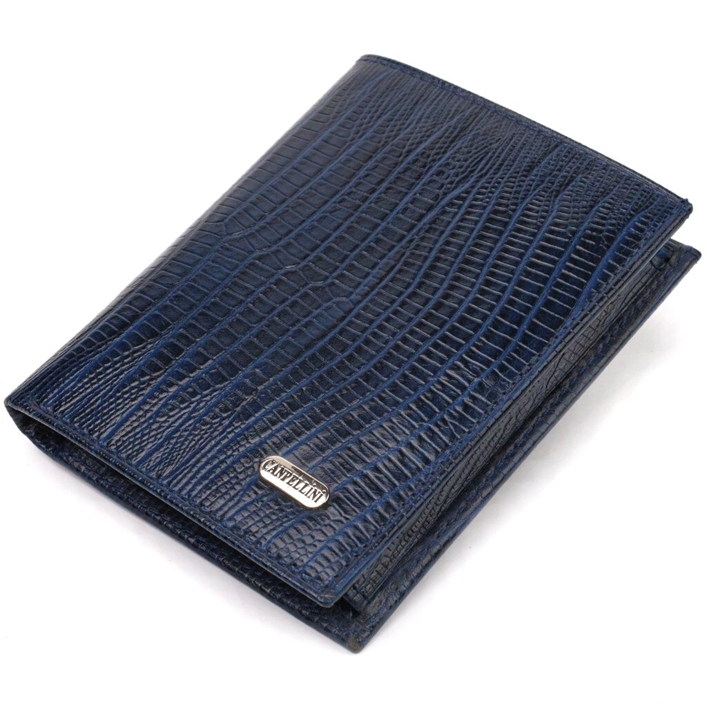 Чоловічий гаманець з натуральної шкіри вертикального формату з тисненням CANPELLINI 21752 Синій від компанії Shock km ua - фото 1