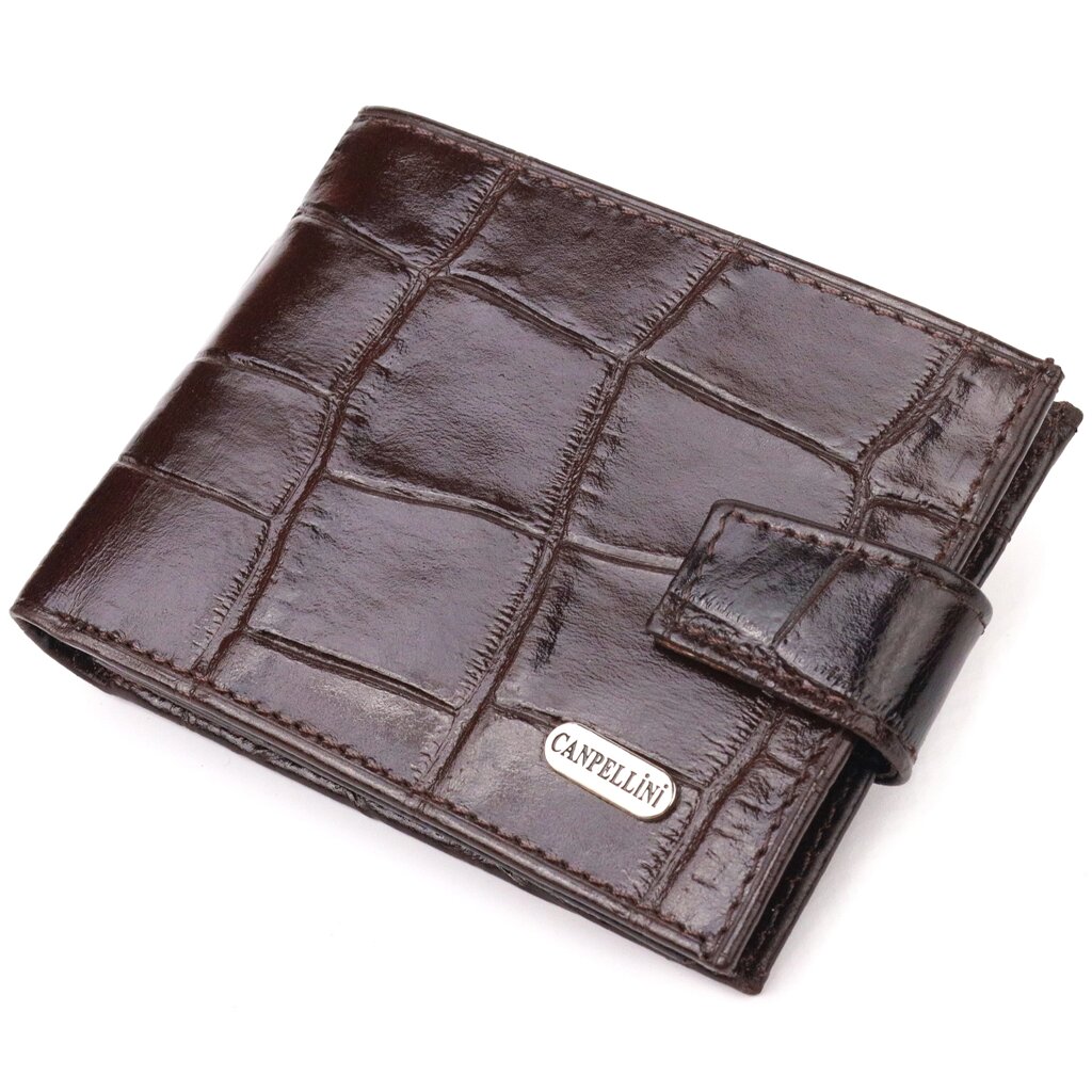 Чоловічий компактний гаманець із натуральної фактурної шкіри CANPELLINI 21509 Коричневий від компанії Shock km ua - фото 1