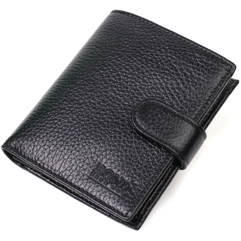 Чоловічий компактний вертикальний гаманець із натуральної шкіри флотар BOND 22005 Чорний від компанії Shock km ua - фото 1