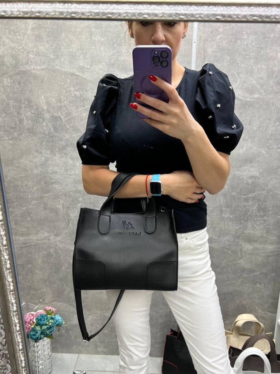 Чорна - cтильна молодіжна зручна сумка Lady Bags у стилі Total Bag (0430) від компанії Shock km ua - фото 1