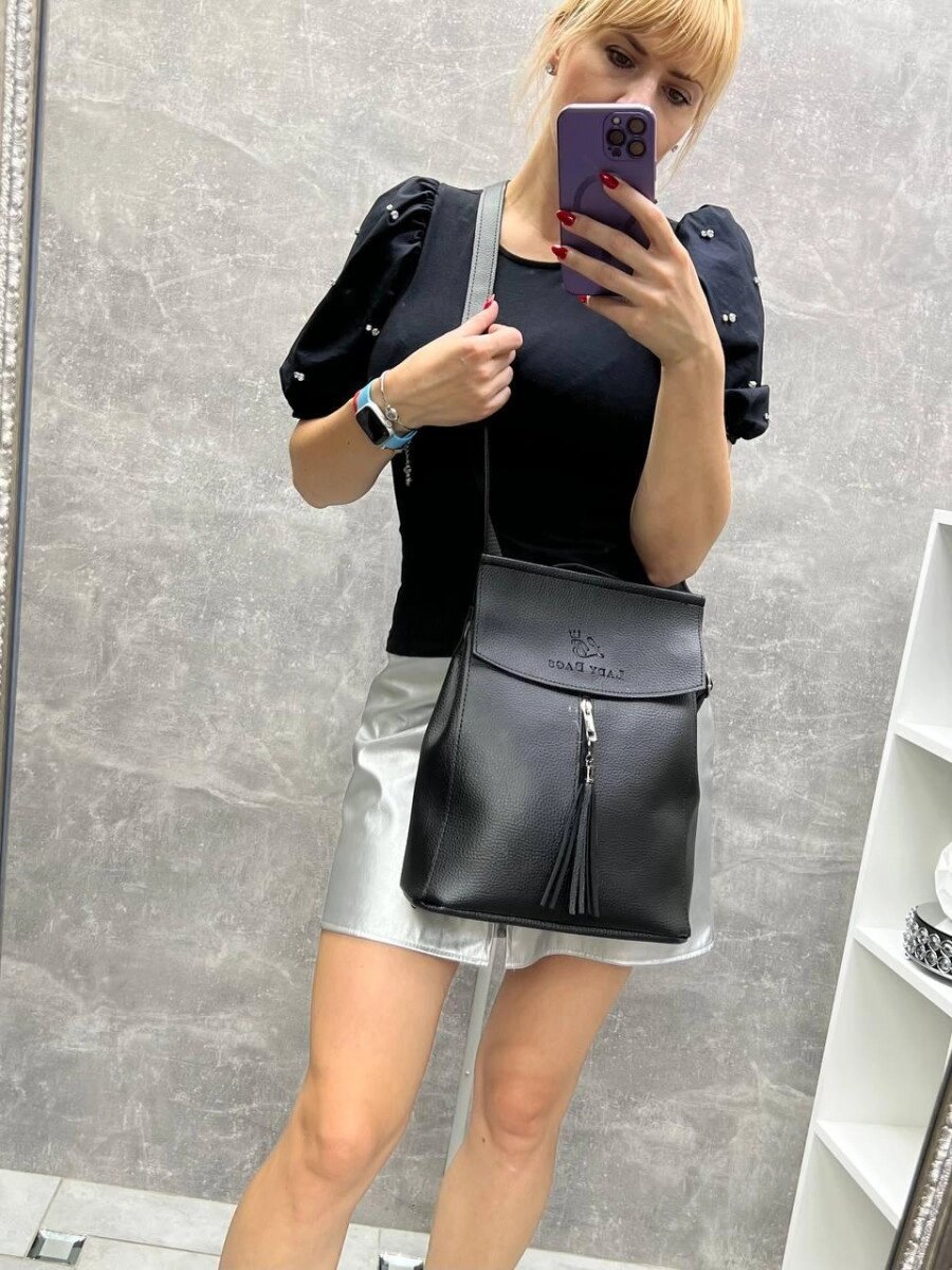 Чорний - стильний вмісткий рюкзак Lady Bags, можна носити сумкою через плече (2545) від компанії Shock km ua - фото 1