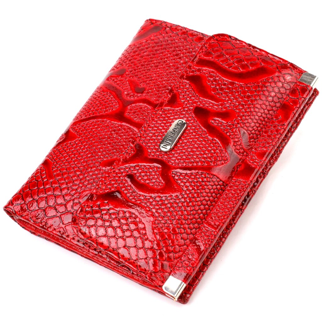Чудовий гаманець для жінок середнього розміру з натуральної шкіри з тисненням під рептилію CANPELLINI 21818 Червоний від компанії Shock km ua - фото 1