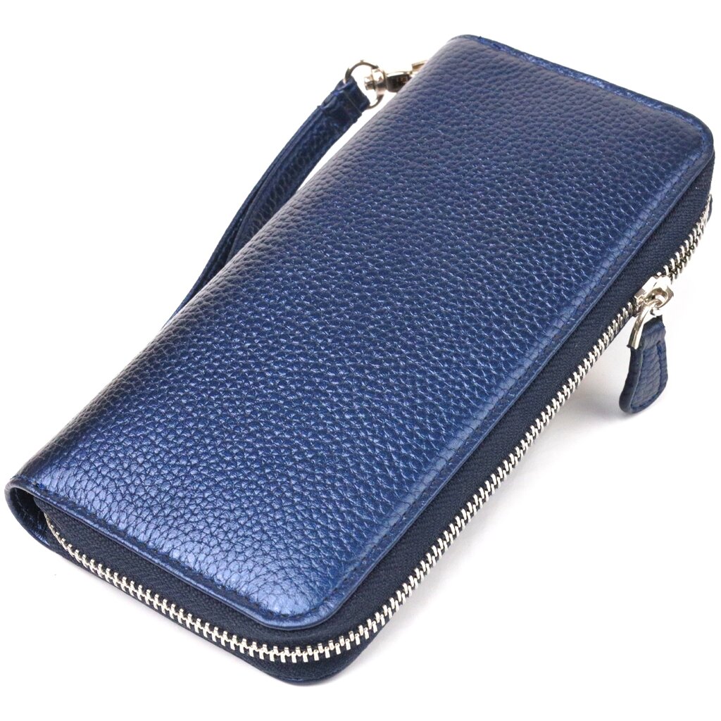 Чудовий гаманець з відливом для жінок із натуральної шкіри флотар CANPELLINI 21616 Синій від компанії Shock km ua - фото 1