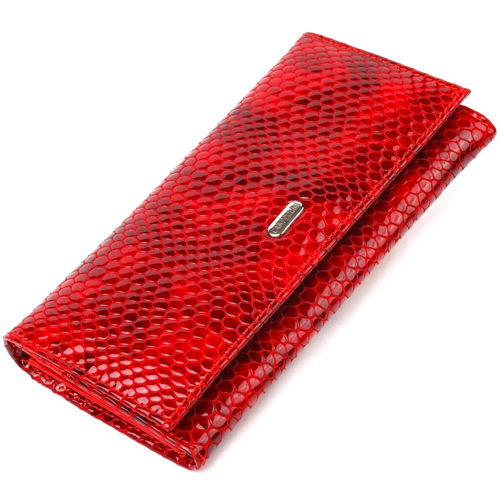 Чудовий жіночий гаманець із натуральної лакованої шкіри з тисненням під змію CANPELLINI 21655 Червоний від компанії Shock km ua - фото 1