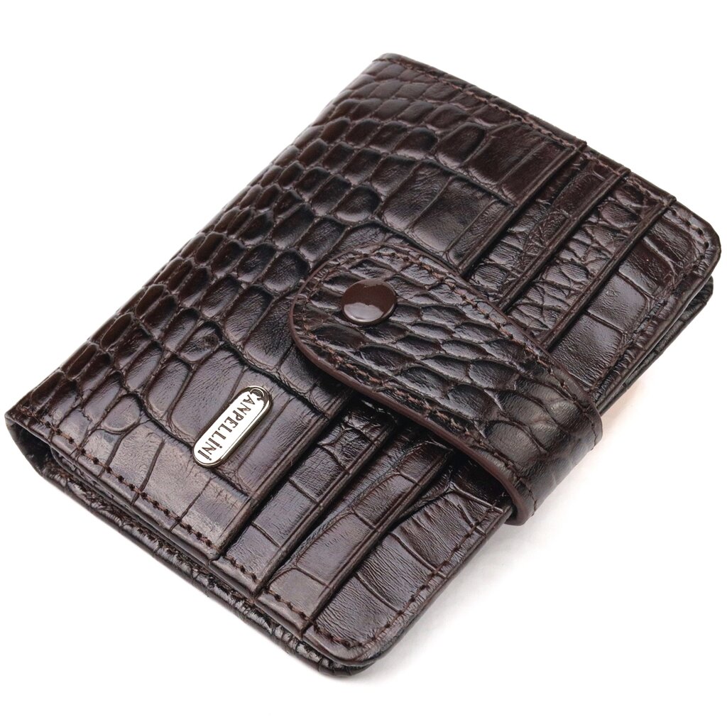 Цікавий гаманець для чоловіків з натуральної шкіри з тисненням під крокодила CANPELLINI 21689 Коричневий від компанії Shock km ua - фото 1