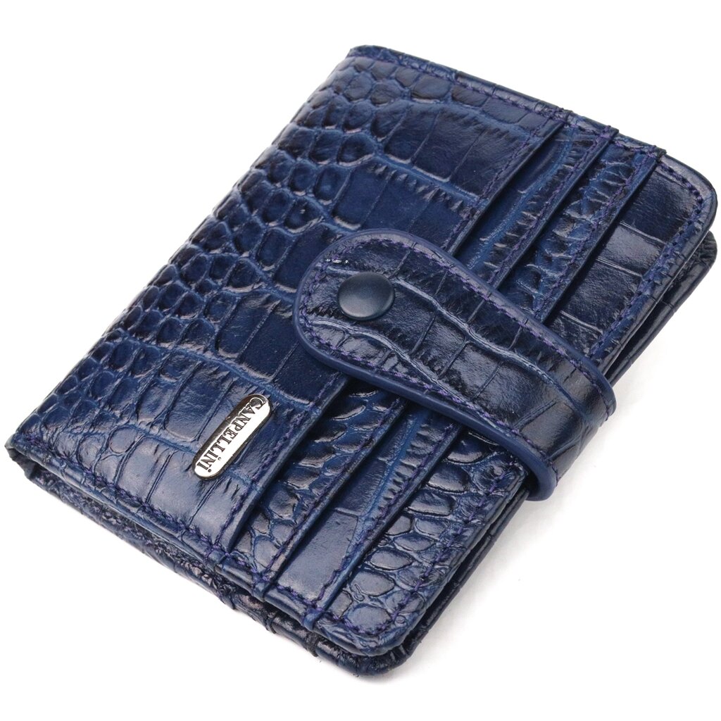 Цікавий гаманець із натуральної шкіри з тисненням під крокодила CANPELLINI 21687 Синій від компанії Shock km ua - фото 1
