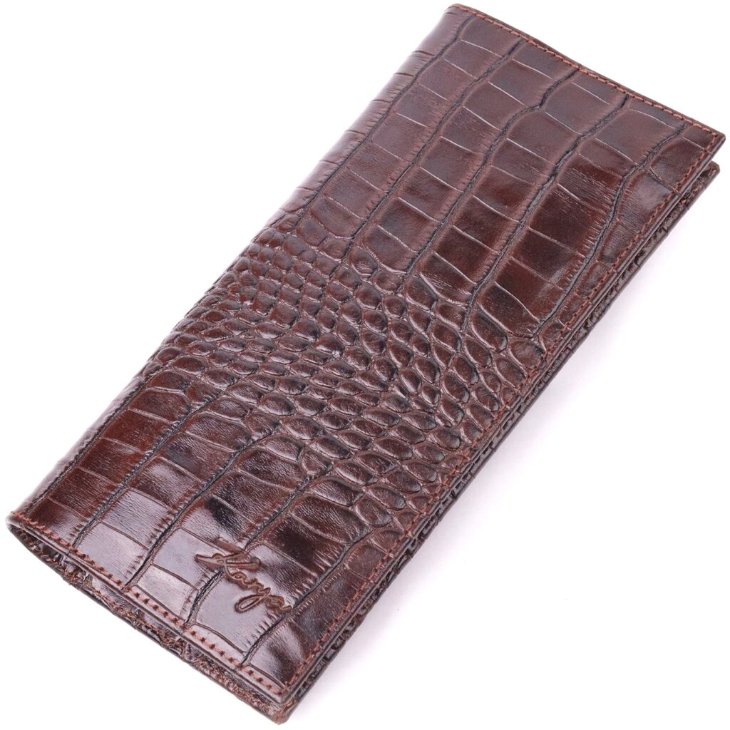 Цікавий вертикальний гаманець із натуральної фактурної шкіри KARYA 21434 Коричневий від компанії Shock km ua - фото 1