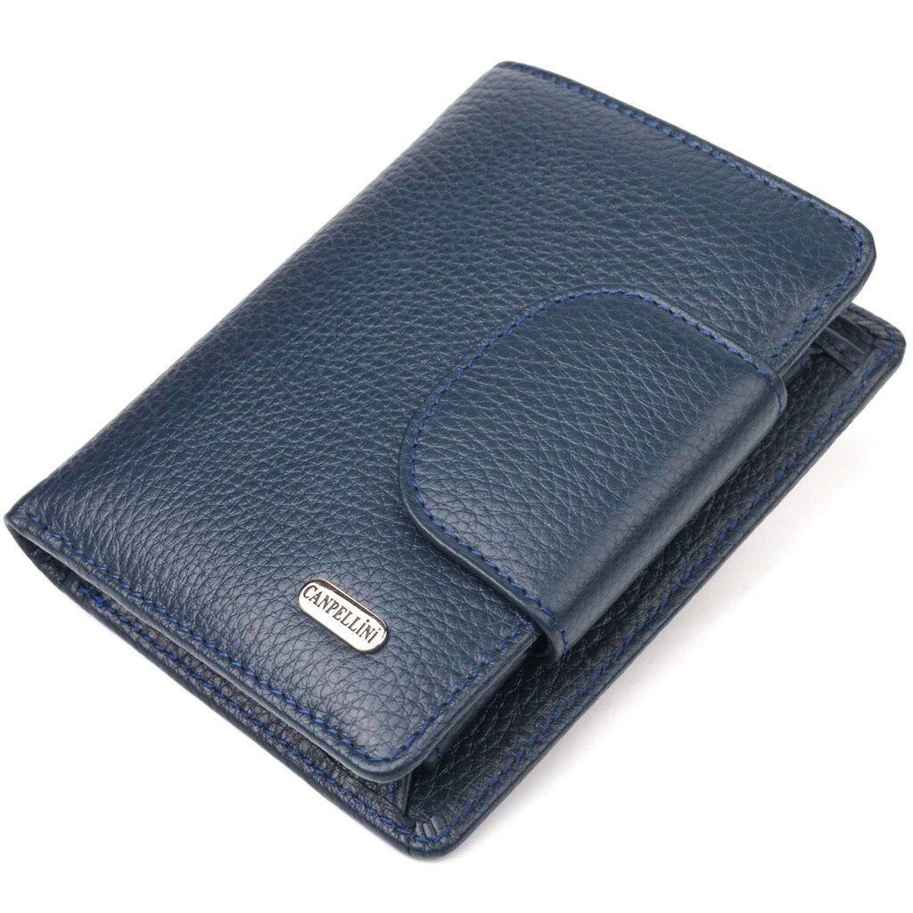 Цікавий вертикальний гаманець із натуральної шкіри CANPELLINI 21675 Синій від компанії Shock km ua - фото 1