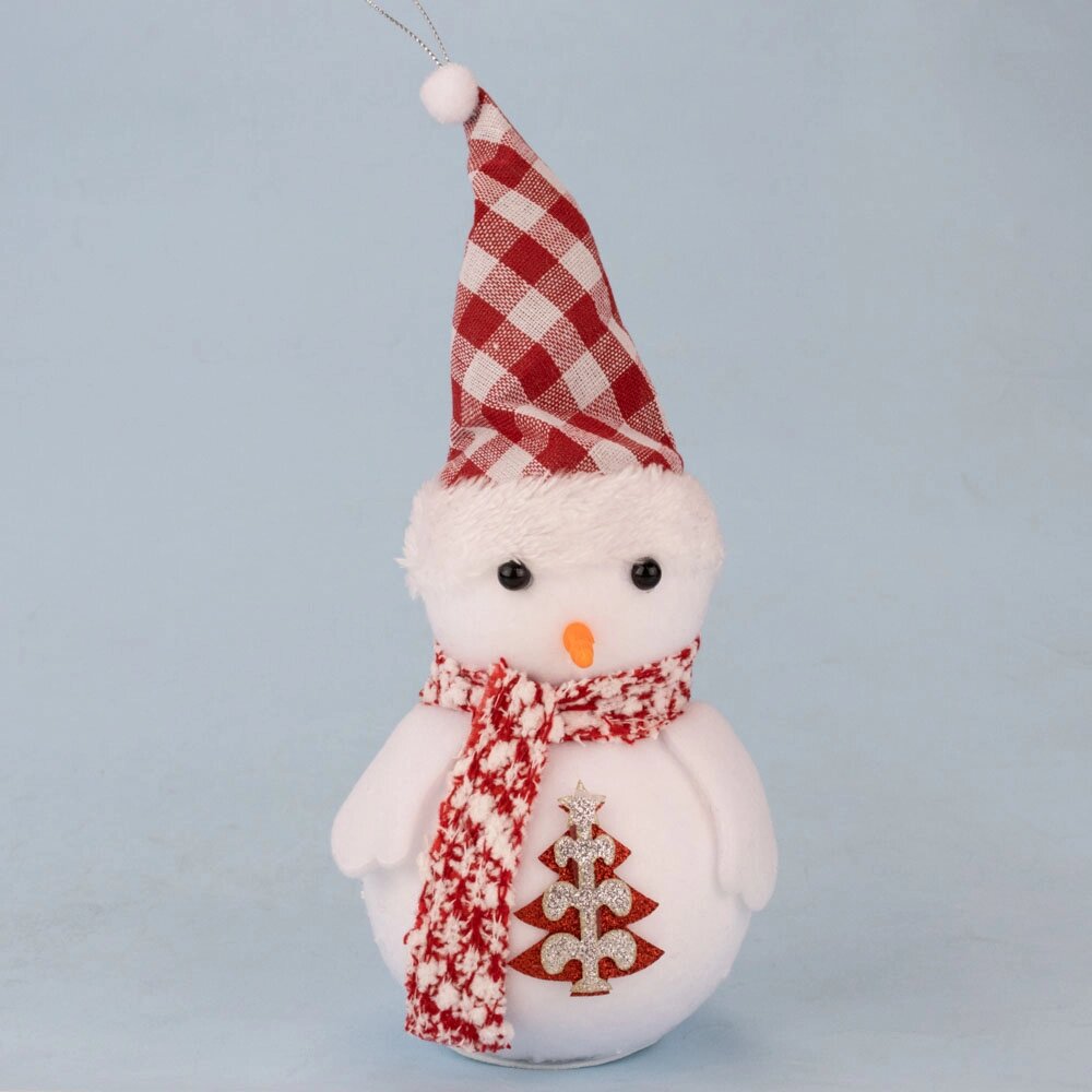 Декор новорічний Сніговик 24 см у шапочці червона клітинка від компанії Shock km ua - фото 1