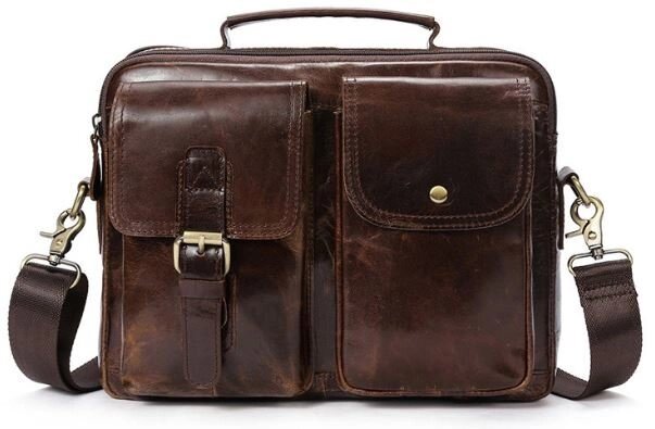 Ділова сумка на плече шкіряна Vintage 14820 Коричнева від компанії Shock km ua - фото 1