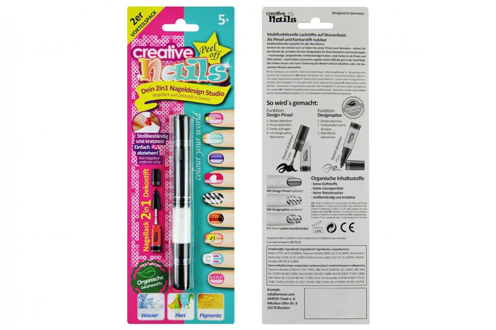 Дитячий лак-карандаш для нігтів Malinos Creative Nails на водній основі ( 2 кольори чорний + білий ) від компанії Shock km ua - фото 1
