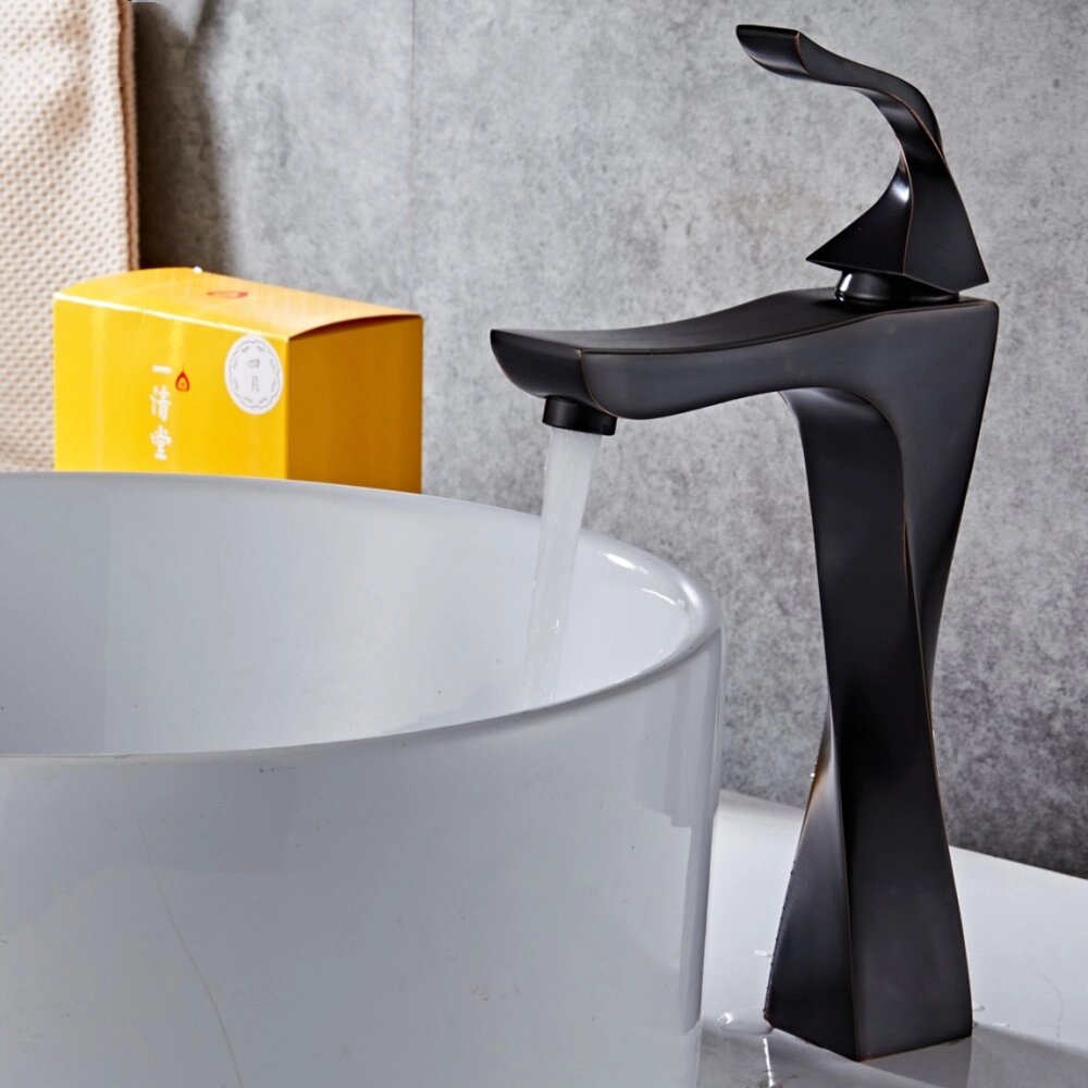 Дизайнерський змішувач для умивальника WanFan люкс якості, кран у ванну з однією матовою ручкою Чорний від компанії Shock km ua - фото 1