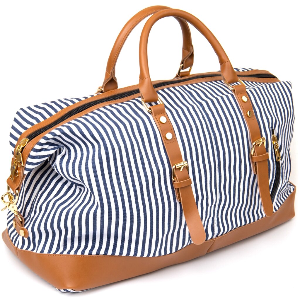 Дорожня сумка текстильна жіноча в смужку Vintage 20667 Біла від компанії Shock km ua - фото 1