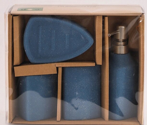 Дозатор, мильниця та стакани, Набір кераміних аксесуарів для ванної кімнати, Синій (текстура) від компанії Shock km ua - фото 1