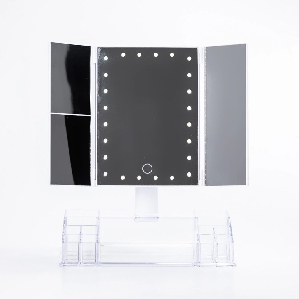 Дзеркало настільне потрійне з led підсвічуванням для макіяжу сенсорне від компанії Shock km ua - фото 1