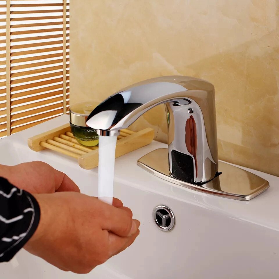 Електронний змішувач сенсорний безконтактний у ванну кімнату Hands Free, дизайнерський кран з латуні від компанії Shock km ua - фото 1