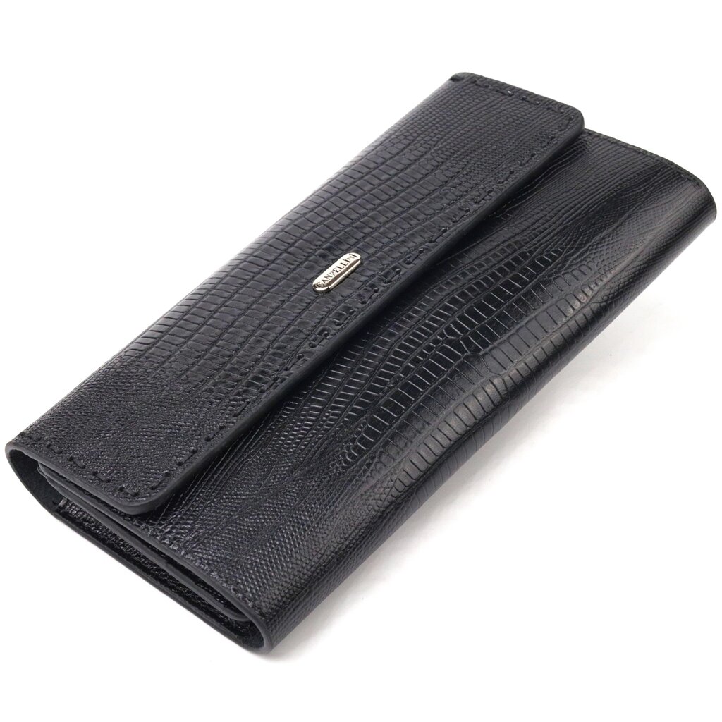 Фактурний місткий жіночий гаманець з натуральної шкіри CANPELLINI 21664 Чорний від компанії Shock km ua - фото 1