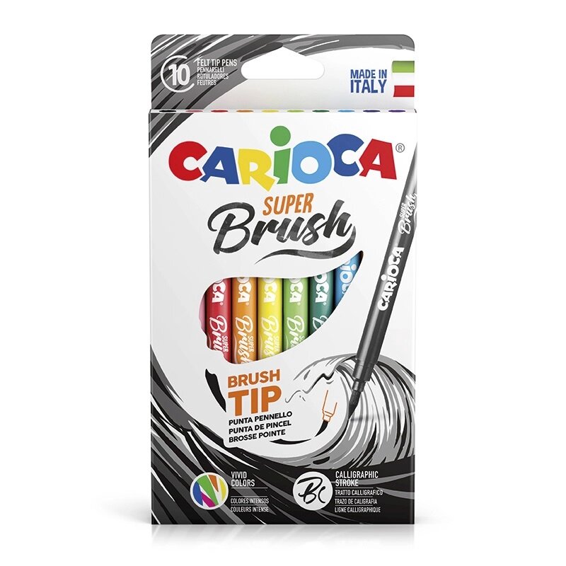 Фломастери для малювання Carioca Brush 42937 10 кольорів від компанії Shock km ua - фото 1