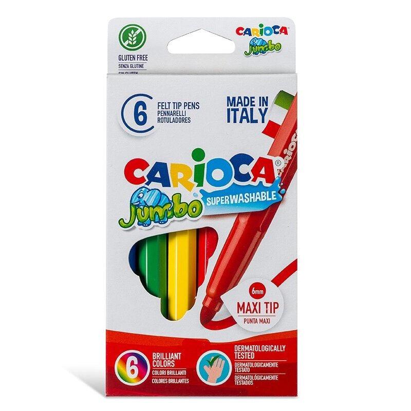 Фломастери для малювання Carioca Jumbo 40568 6 кольорів від компанії Shock km ua - фото 1