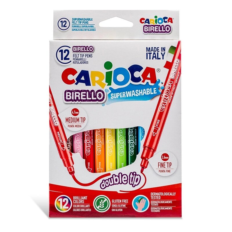 Фломастери двосторонні для малювання Carioca Birello 41457 12 кольорів від компанії Shock km ua - фото 1