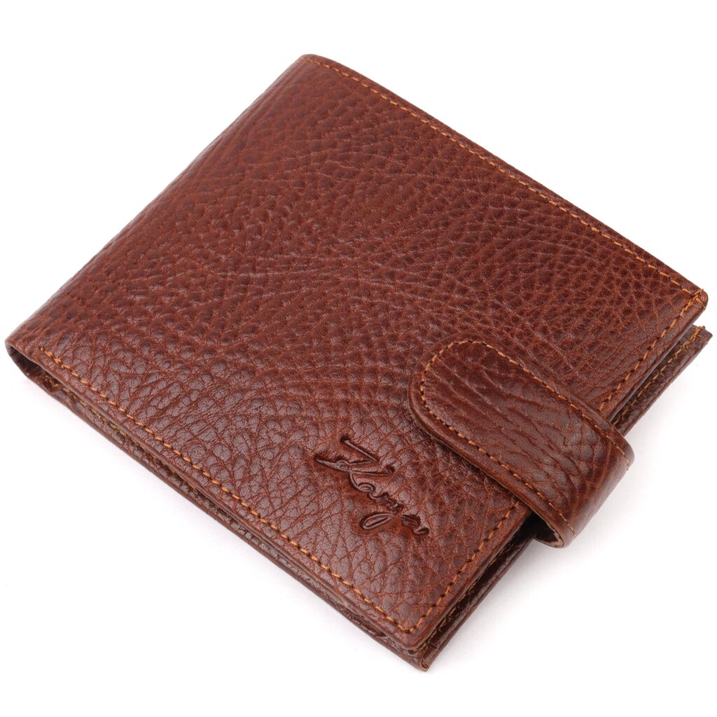 Функціональний чоловічий гаманець з хлястиком із натуральної шкіри KARYA 21080 Світло-коричневий від компанії Shock km ua - фото 1