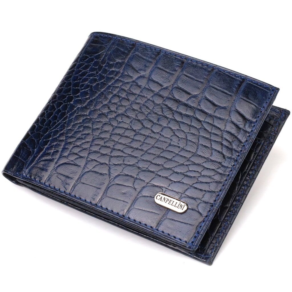 Гарний гаманець для чоловіків з натуральної шкіри з тисненням під крокодила CANPELLINI 21924 Синій від компанії Shock km ua - фото 1