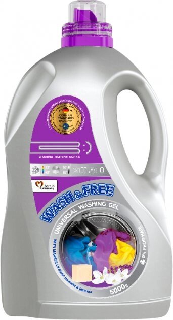 Гель для прання універсальний з марсельським милом жасмин Wash&Free 721266 5 л від компанії Shock km ua - фото 1