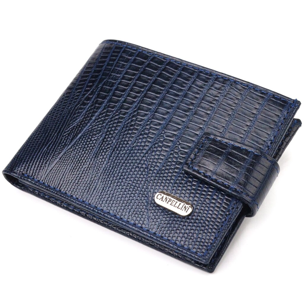 Гідний чоловічий гаманець з натуральної фактурної шкіри CANPELLINI 21515 Синій від компанії Shock km ua - фото 1