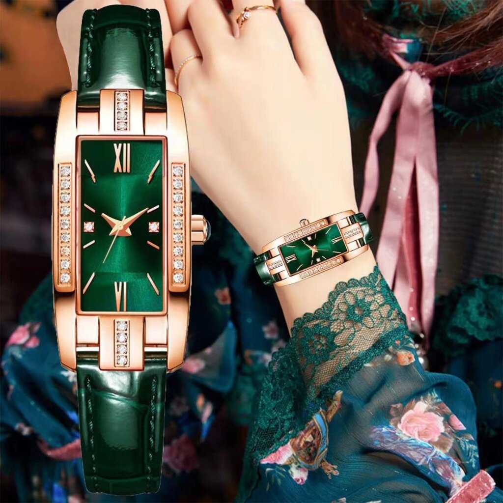 Годинник жіночий кварцовий наручний із зеленим ремінцем код 672 від компанії Shock km ua - фото 1