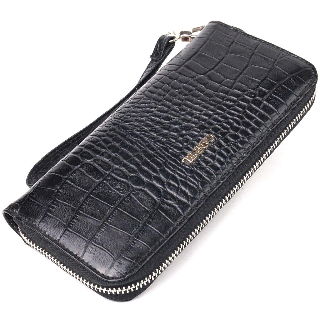 Горизонтальний гаманець для жінок з натуральної фактурної шкіри під крокодила CANPELLINI 21623 Чорний від компанії Shock km ua - фото 1
