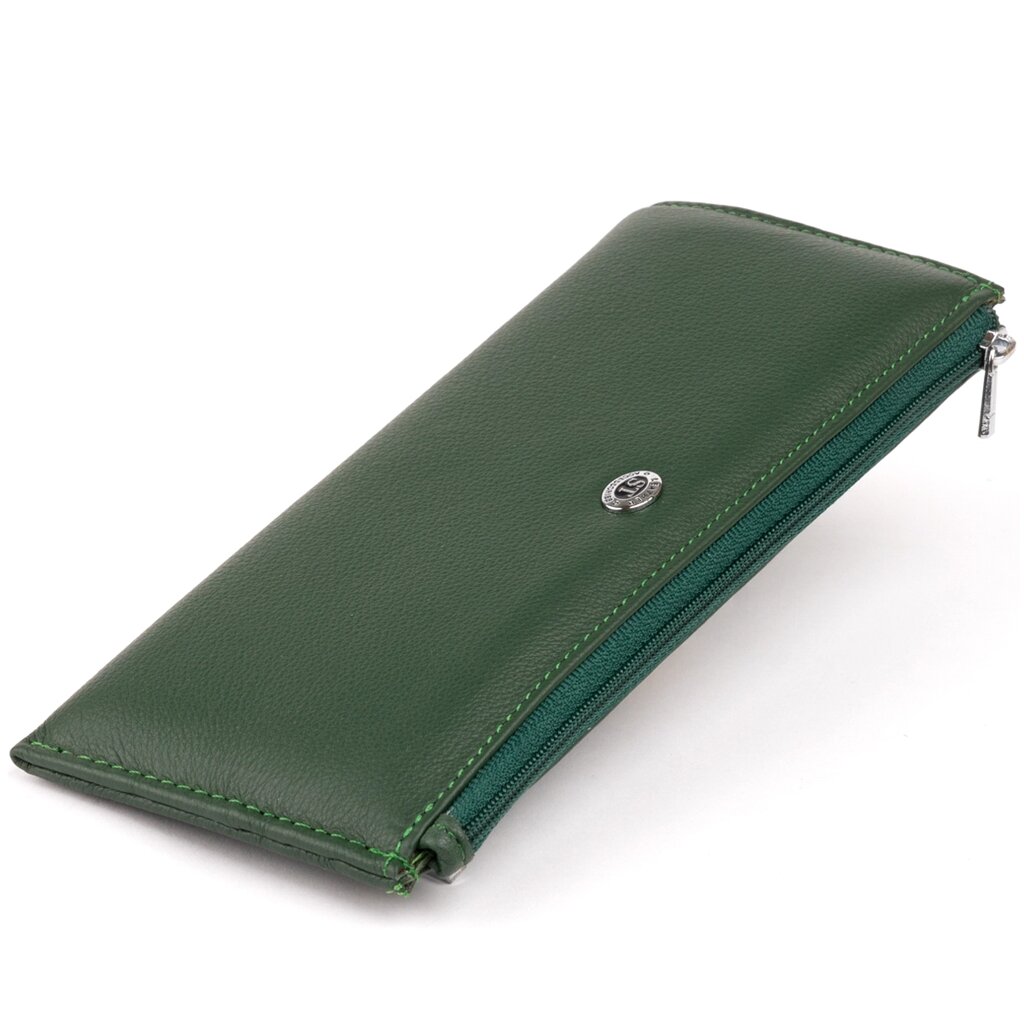 Горизонтальний тонкий гаманець зі шкіри унісекс ST Leather 19328 Зелений від компанії Shock km ua - фото 1