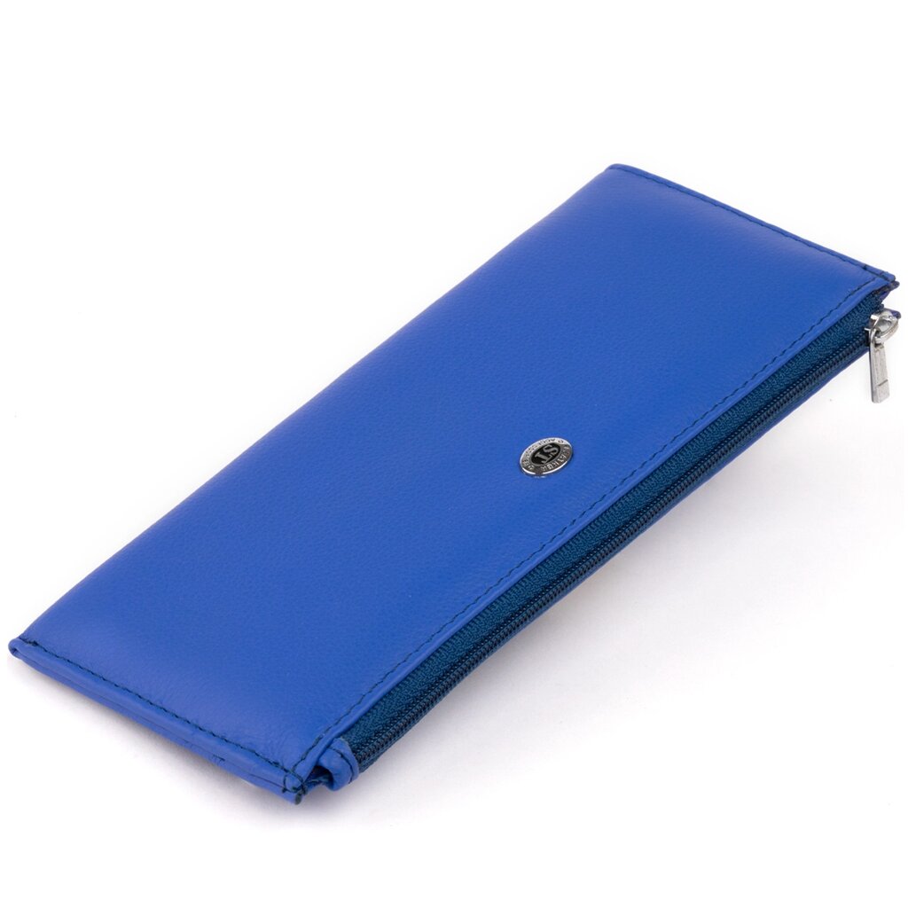 Горизонтальний тонкий гаманець зі шкіри унісекс ST Leather 19329 Синій від компанії Shock km ua - фото 1