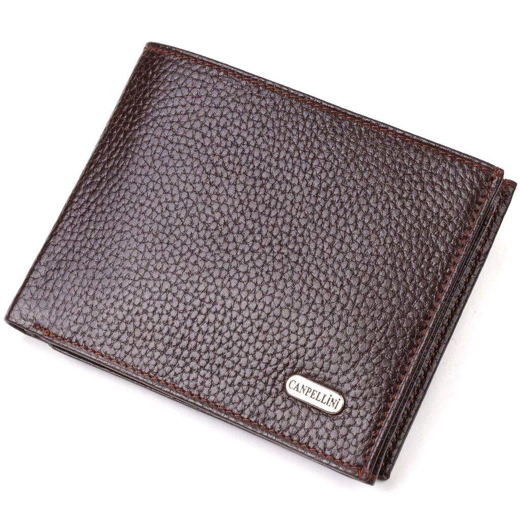 Ідеальний горизонтальний чоловічий гаманець середнього розміру із натуральної зернистої шкіри CANPELLINI 21863 від компанії Shock km ua - фото 1