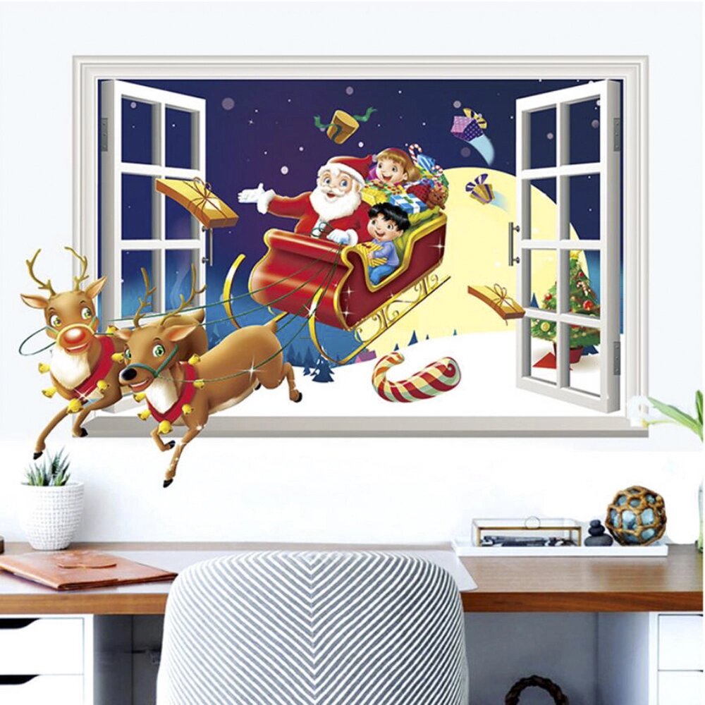 Інтер'єрна наклейка 3D Різдвяні Сани XH7246 50х70см від компанії Shock km ua - фото 1