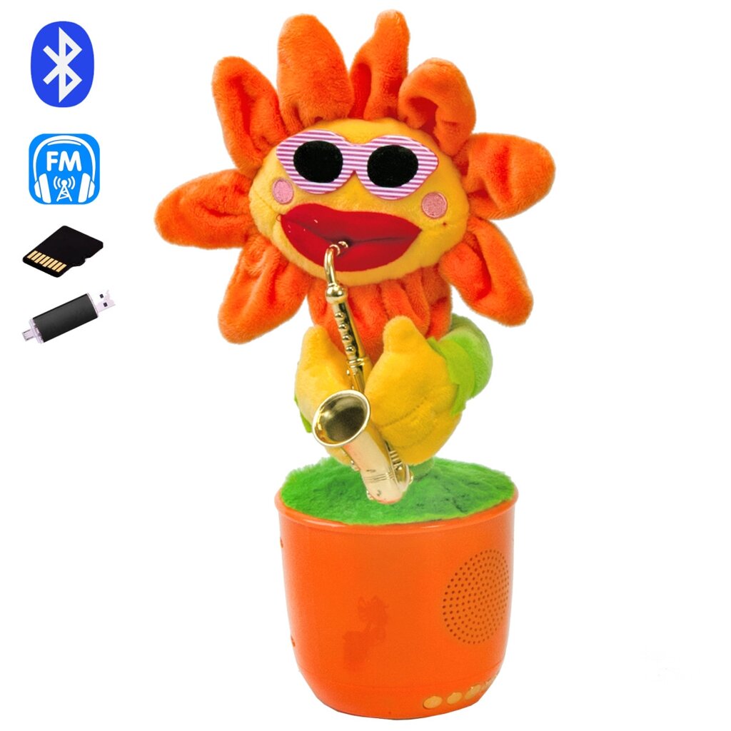 Інтерактивна іграшка танцююча Квітка, блютуз колонка з FM радіо Dancing Flower (помаранчева) від компанії Shock km ua - фото 1