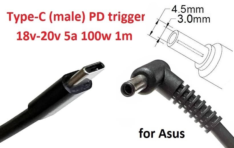 Кабель-перехідник тригер PD 18-20v Type-C (max 5a, 100w) на 4.5x3.0(2.7) mm (+pin) 1m з USB Type-C (male) Power від компанії Shock km ua - фото 1