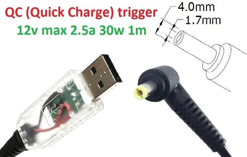 Кабель-перехідник тригер QC (Quick Charge) 12v USB Type-A (max 2.5a, 30w) на 4.0x1.7mm 1.2m з USB Type-A (male) Quick від компанії Shock km ua - фото 1