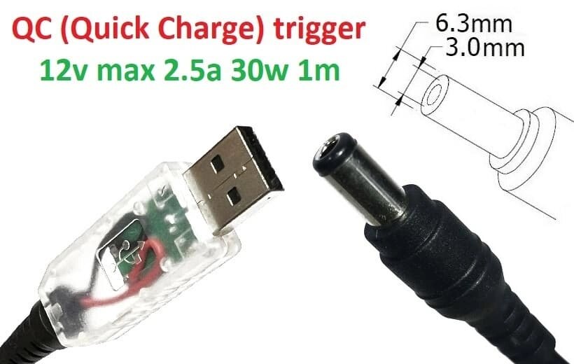 Кабель-перехідник тригер QC (Quick Charge) 12v USB Type-A (max 2.5a, 30w) на 6.3x3.0mm 1.2m з USB Type-A (male) Quick від компанії Shock km ua - фото 1