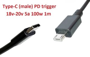 Кабель-перехідник тригер PD 18-20v Type-C for Asus X205 (max 5a, 100w) на 6.0x2.0mm 3pin mUSB 1m з USB Type-C (male)