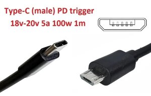 Кабель-перехідник тригер PD 19.5v Type-C for Dell Venue 11 (max 5a, 100w) на micro USB 1m з USB Type-C (male) Power