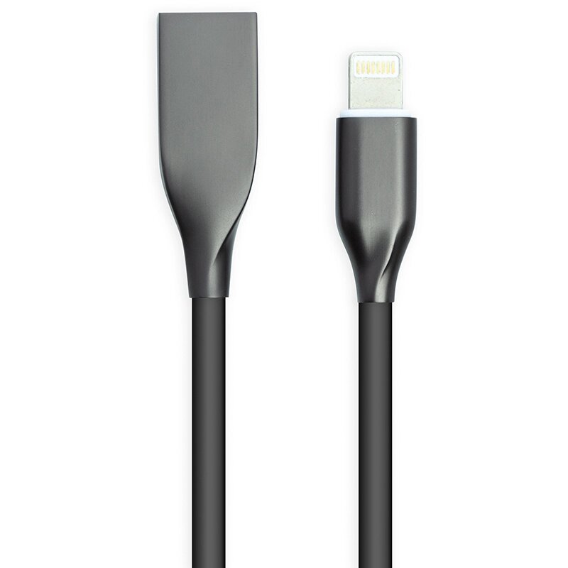 Кабель PowerPlant USB - Lightning, 1м, силікон, чорний від компанії Shock km ua - фото 1