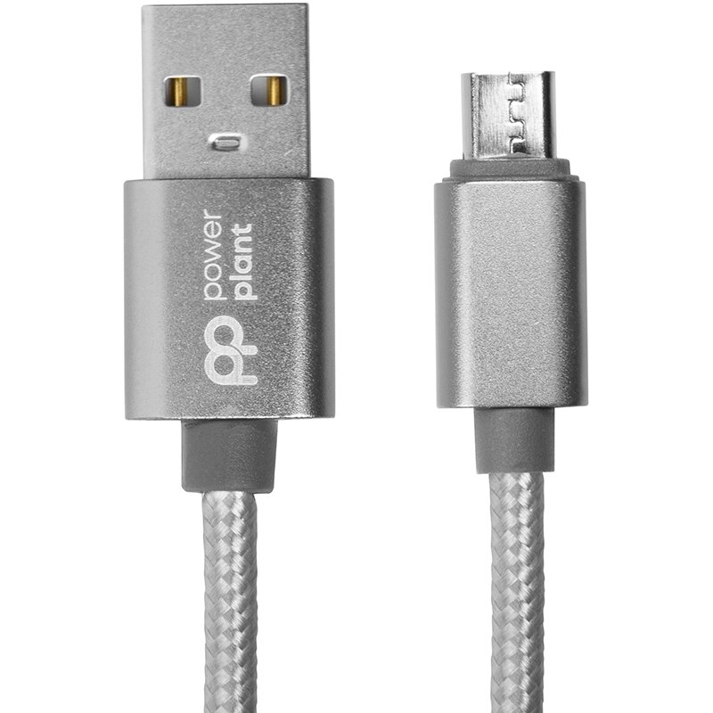 Кабель PowerPlant USB - micro USB, 1м, нейлон, металевий штекер, сірий від компанії Shock km ua - фото 1