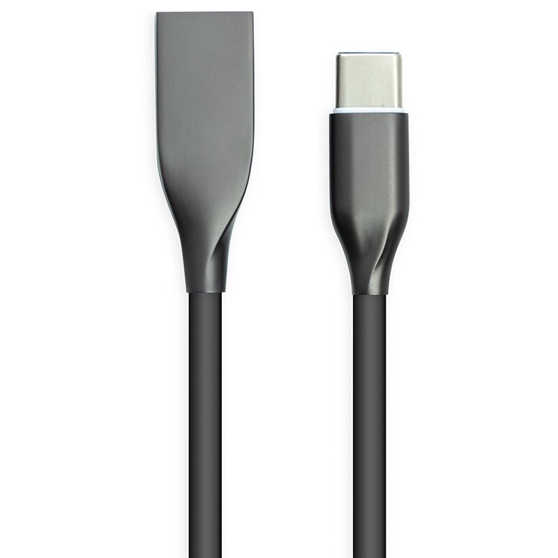 Кабель PowerPlant USB - Type-C, 2м, силікон, чорний від компанії Shock km ua - фото 1