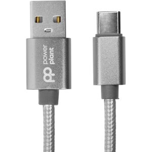 Кабель PowerPlant USB - USB Type-C, 1м, нейлон, металевий штекер, сірий