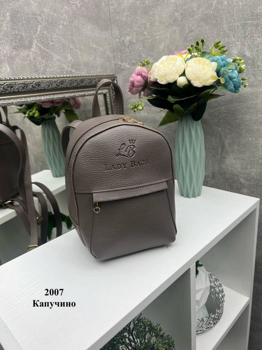 Капучино — стильний, молодіжний та мініатюрний рюкзак Lady Bags на блискавці, з підкладкою (2007) від компанії Shock km ua - фото 1