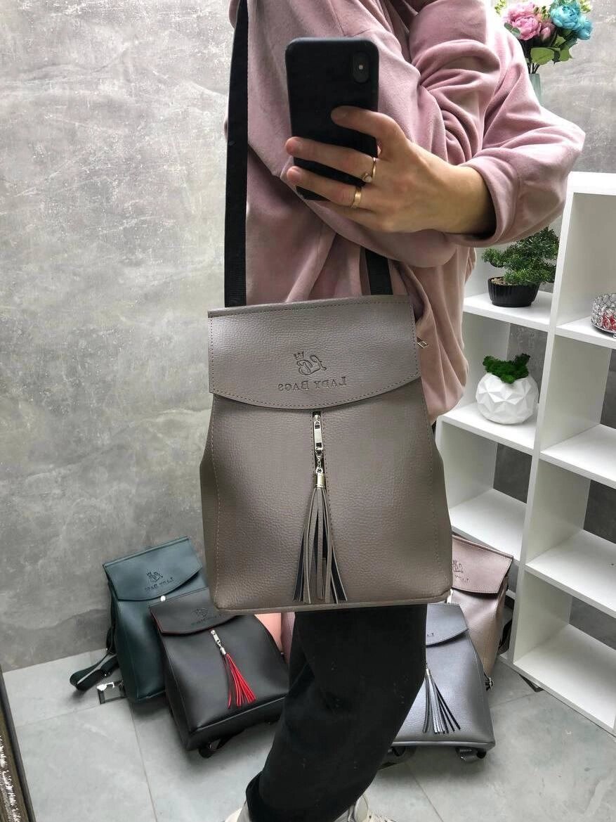 Капучино - стильний вмісткий рюкзак Lady Bags, можна носити сумкою через плече (2545) від компанії Shock km ua - фото 1