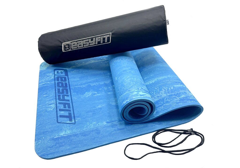 Килимок для йоги та фітнеса EasyFit PER Premium Mat 8 мм синій + Чохол від компанії Shock km ua - фото 1
