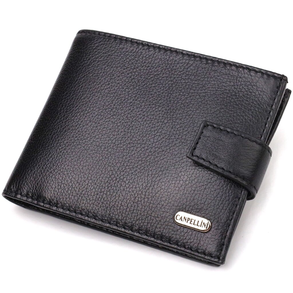 Класичний чоловічий гаманець із натуральної шкіри флотар CANPELLINI 21791 Чорний від компанії Shock km ua - фото 1