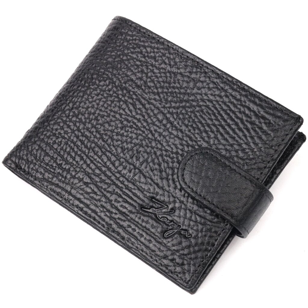 Класичний чоловічий гаманець з хлястиком із натуральної шкіри KARYA 21079 Чорний від компанії Shock km ua - фото 1